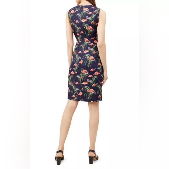 NWT Hobbs Navy ‘Amalfi’ 100% Linen Flamingo Print Sleeveless Dress, Size 8 - Picture 5 of 10